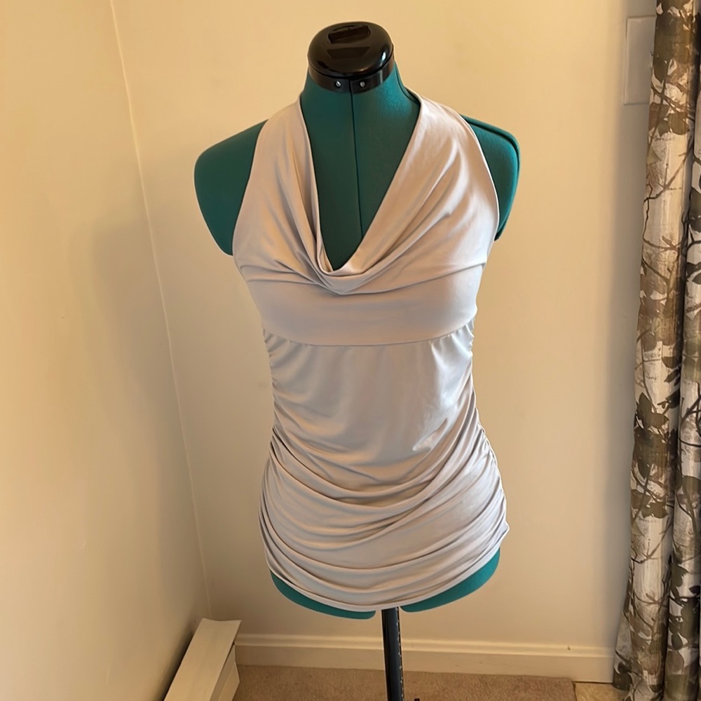 Gray Halter Top Cowl Neck
